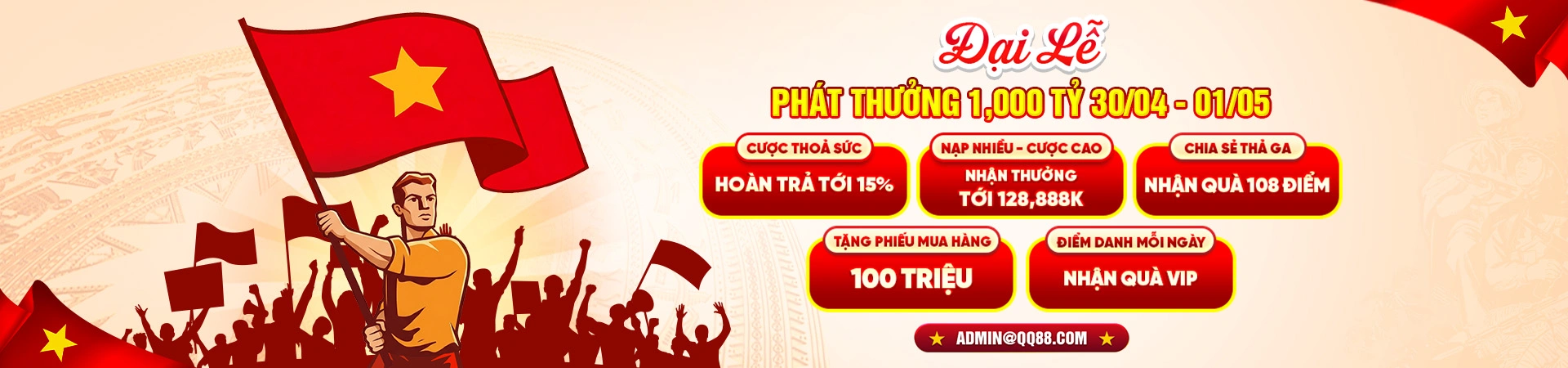 chào mừng đại lễ 30/4 tại QQ88
